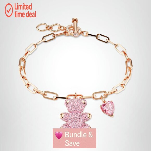 Rose Gold Crystal Teddy Bracelet with Toggle Clasp, 6.25-7.125 Inch - Picture 1 of 8
